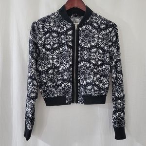 Abercrombie & Fitch Black and White Patterned Bomber Jacket